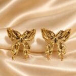 Golden Sculpted Butterfly Statement Earrings