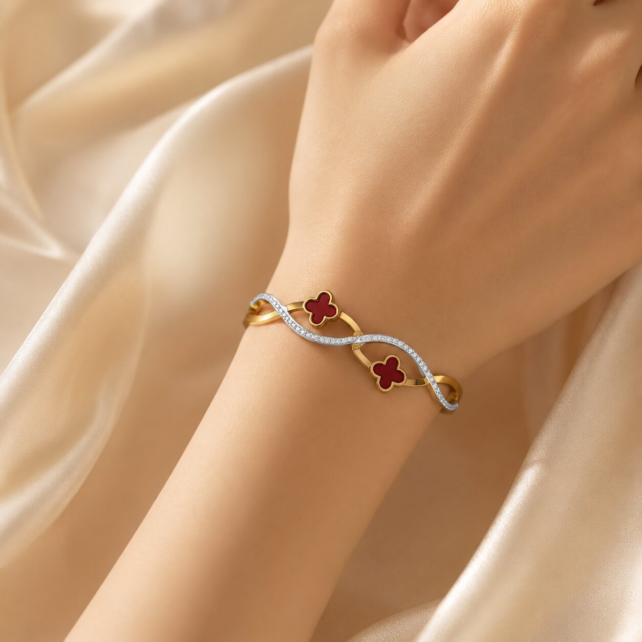 2026/08/631948.jpg Crimson Clover Infinity Bracelet - Image 1