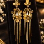 Elegant Golden Floral Chandelier Earrings ✨ | Long Tassel Statement Jewelry