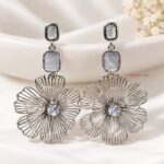 Elegant Silver Flower Drop Earrings | Premium Korean-Style Fashion Jewellery