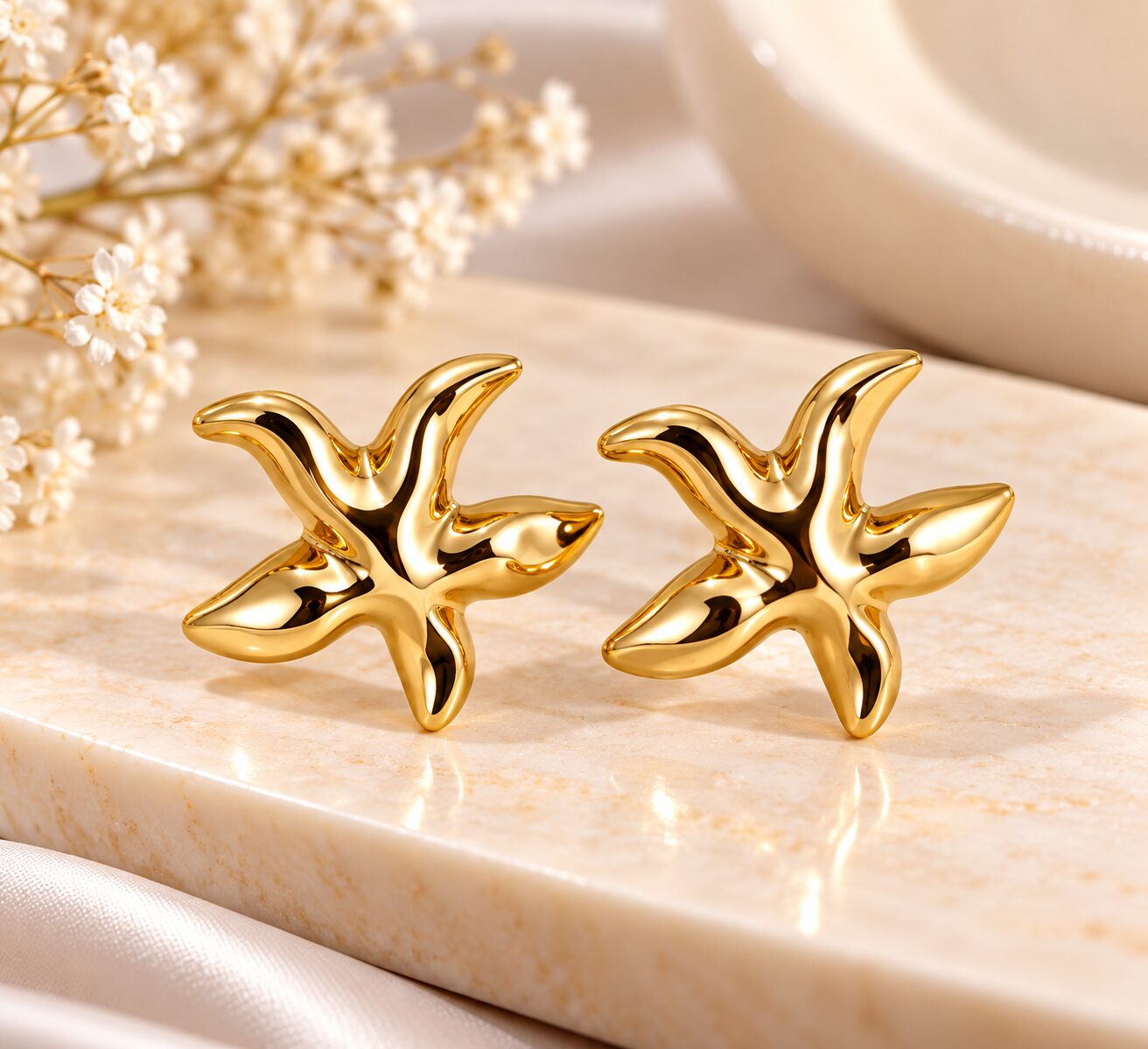 2026/09/1000042673-1.jpg Premium Golden Starfish Stud Earrings | Elegant Korean-Style Fashion Jewellery - Image 1
