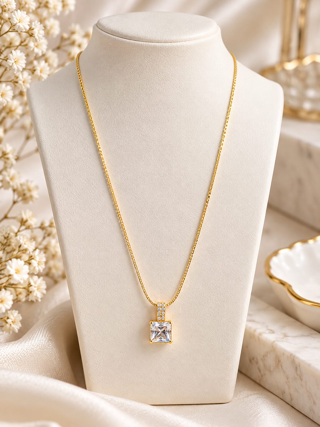 2026/09/1000042678.jpg Elegant Gold Plated Square CZ Pendant Necklace – Korean Style - Image 1