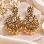 Premium Antique Gold Chandelier Earrings with Champagne Crystal – Bridal & Party Wear