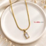 Elegant Rectangular Crystal Pendant Snake Chain Necklace – Korean Style Gold Finish
