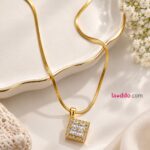 Elegant Square CZ Pendant Necklace – Gold Plated Anti-Tarnish Jewellery