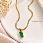 Elegant Green Emerald Pendant Necklace | Gold-Tone Anti-Tarnish Stainless Steel