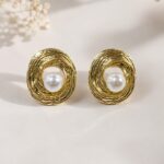 Elegant Gold Pearl Oval Earrings