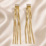 Elegant Gold Crystal Long Tassel Earrings