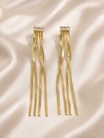 Elegant Gold Crystal Long Tassel Earrings