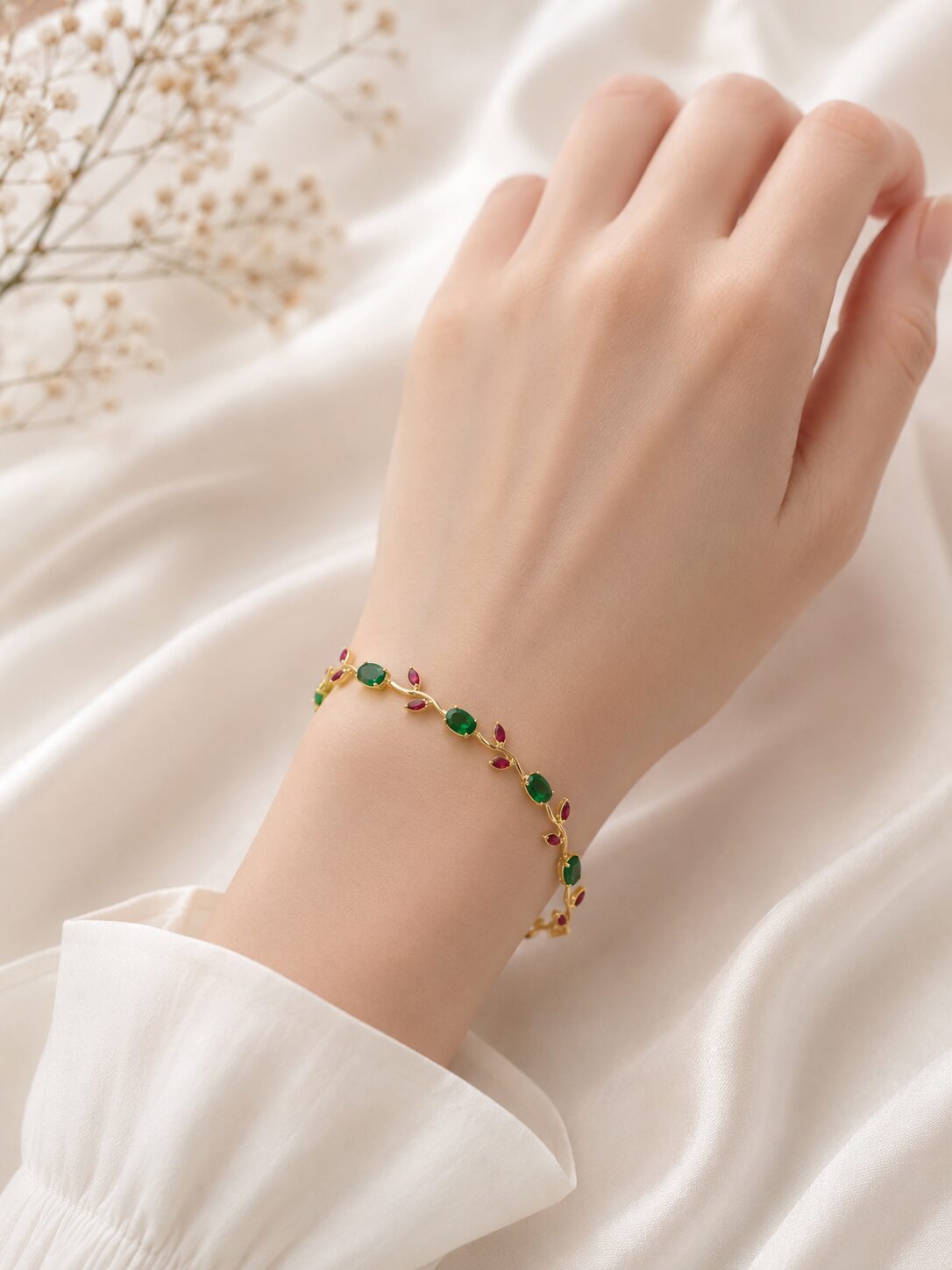 2026/09/1001782877.jpg Elegant Green & Red Vine Bracelet - Image 1