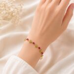 Elegant Ruby & Green Leaf Bracelet