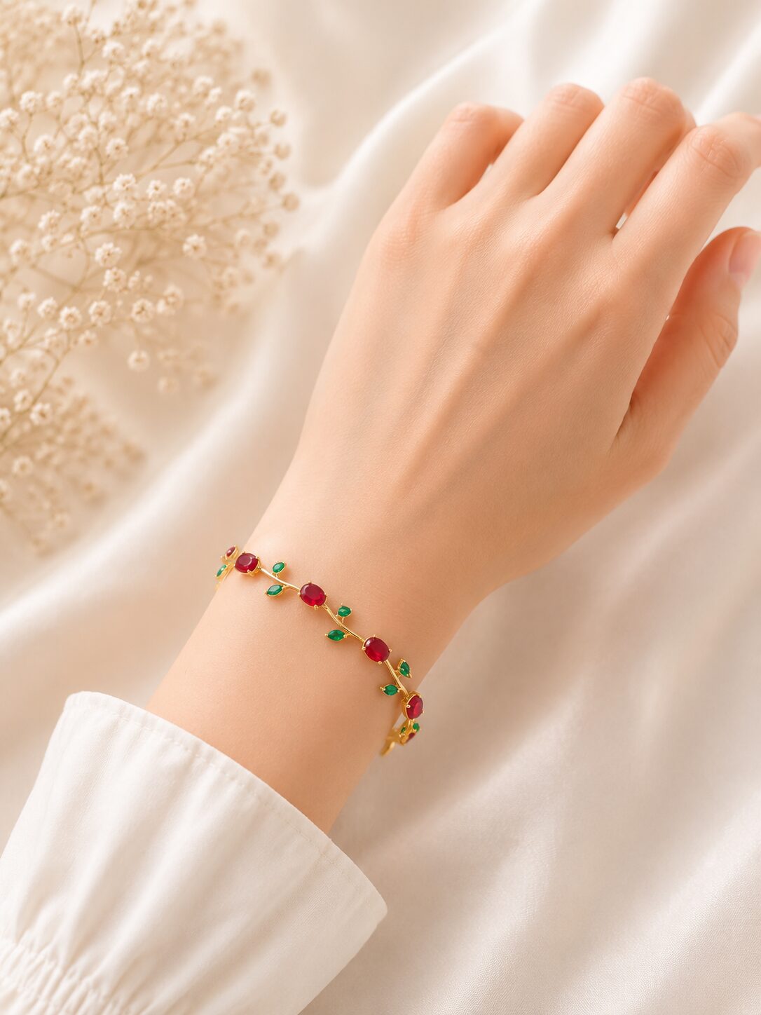2026/09/1001782889.jpg Elegant Ruby & Emerald Vine Bracelet - Image 1