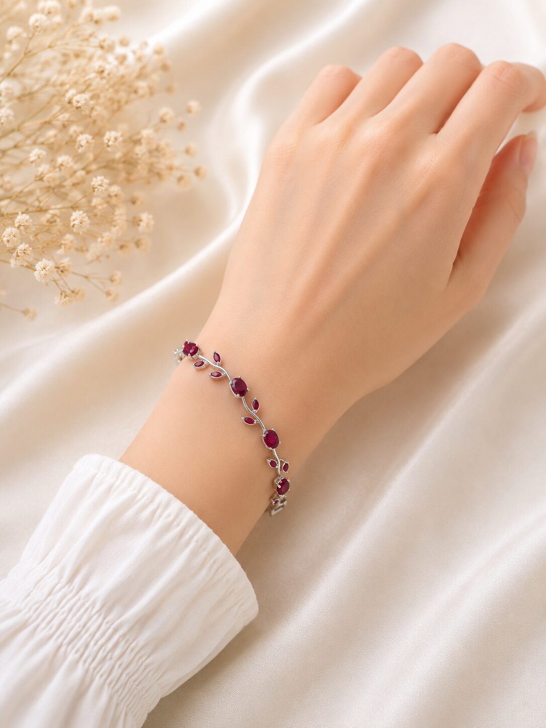 2026/09/1001782893.jpg Elegant Ruby Red Silver Bracelet - Image 1