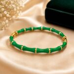 Elegant Green & Gold Bamboo Style Bracelet