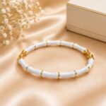 Elegant White & Gold Bamboo Style Bracelet