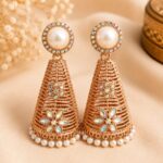Rose Gold Pearl Floral Jhumka Earrings