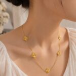 Elegant Gold Floral Necklace & Stud Earrings Set