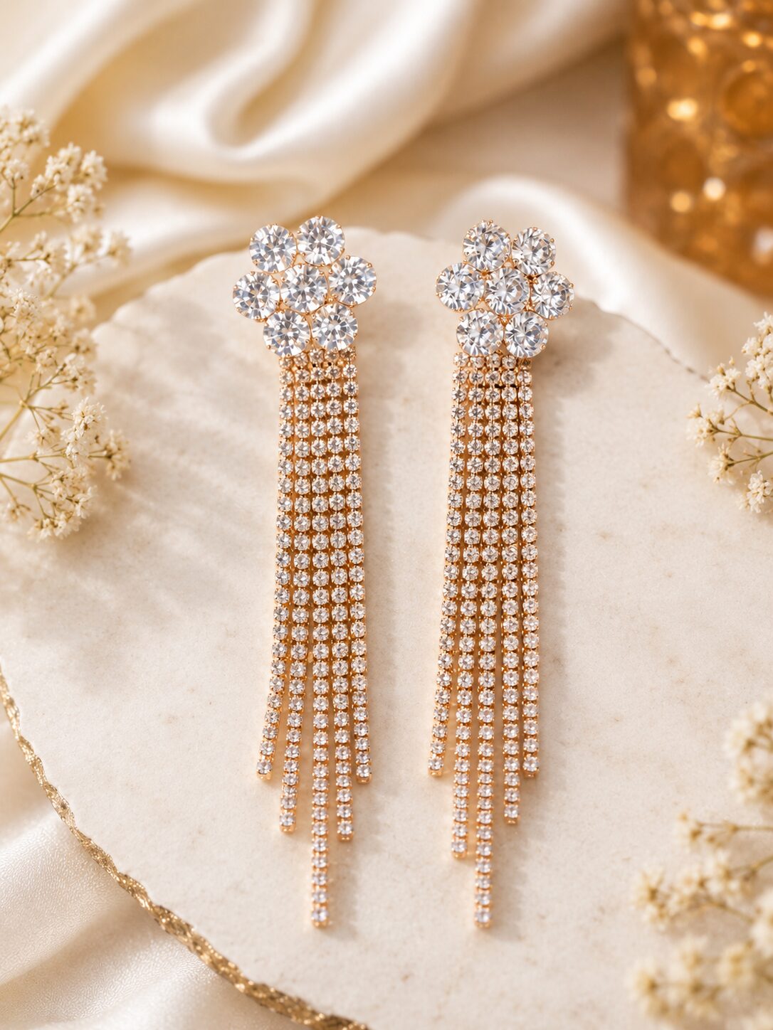 2026/09/1001783754.jpg Elegant Floral Crystal Drop Earrings - Image 1