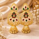 Royal Green & Red Kundan Jhumka Earrings