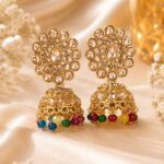 Multicolor Stone Gold Jhumka Earrings