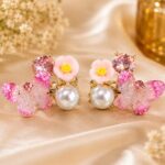 Pink Butterfly Pearl Flower Earrings