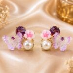 Lavender Butterfly Pearl Flower Earrings