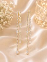 Elegant Long Gold Zircon Drop Earrings - Image 2