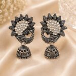 Oxidized Silver Peacock Jhumka Earrings