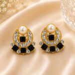 Black Stone Pearl Stud Earrings