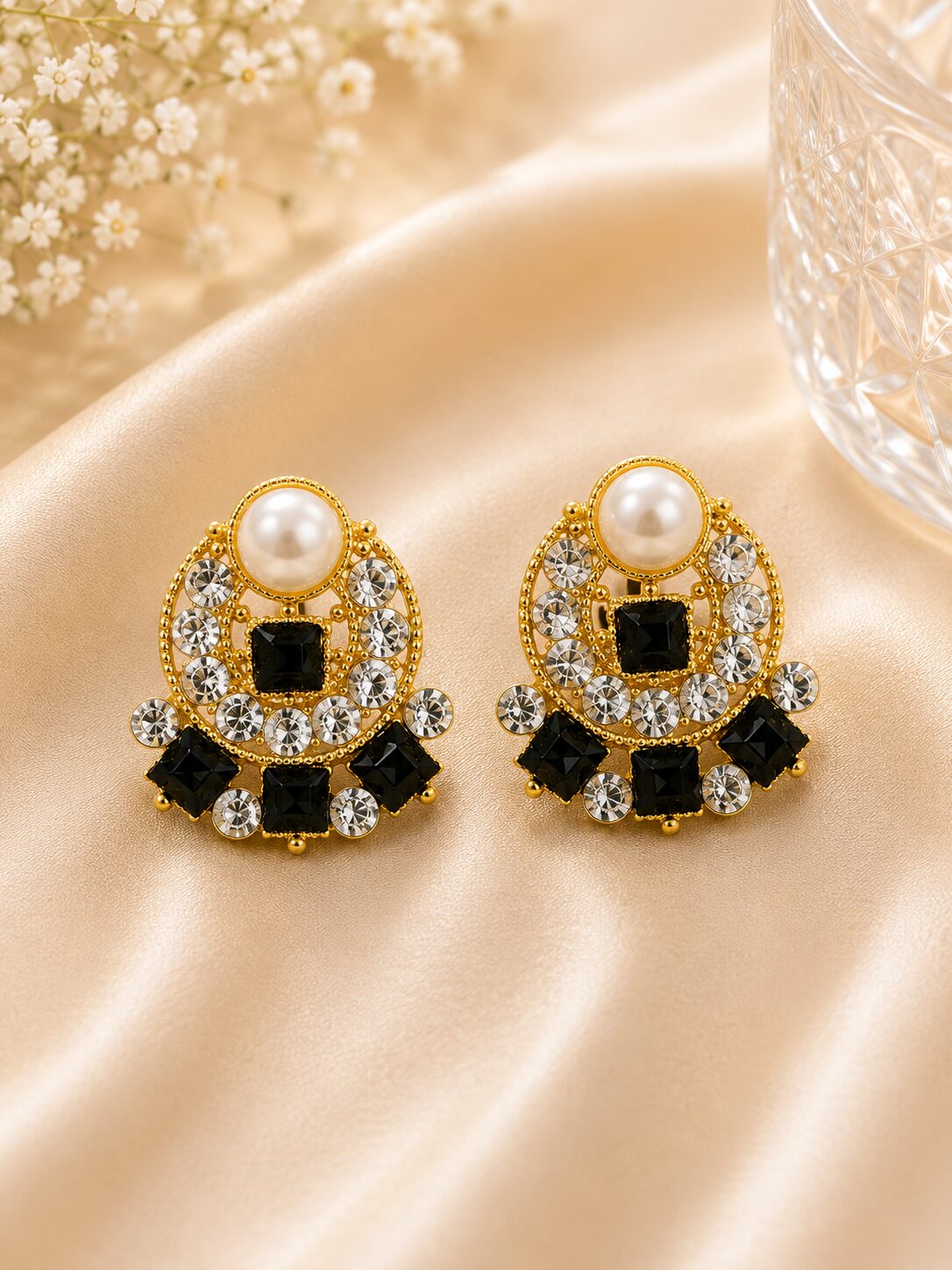 2026/09/1001783786.jpg Black Stone Pearl Stud Earrings - Image 1