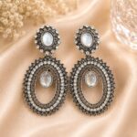 Antique Silver Crystal Oval Drop Earrings