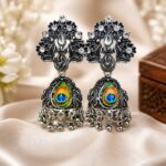 Royal Peacock Oxidized Silver Jhumka Earrings