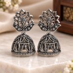 Antique Silver Floral Jhumka Earrings