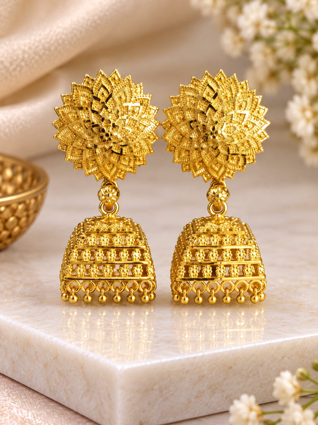 2026/09/1001784210.jpg Elegant Gold Square Jhumka Earrings - Image 1