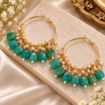 Elegant Teal Green Beaded Hoop Earrings