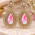 Elegant Pink Stone Crystal Drop Earrings
