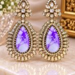 Elegant Purple Stone Crystal Drop Earrings