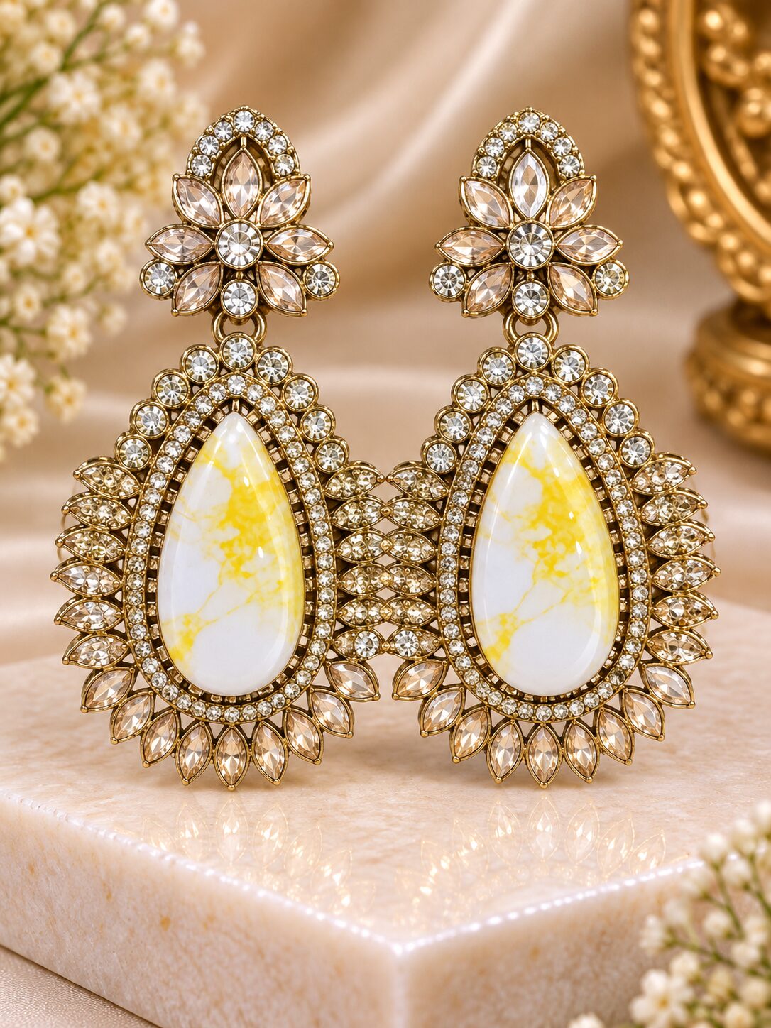 2026/09/1001784228.jpg Elegant Yellow Stone Crystal Drop Earrings - Image 1