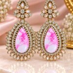 Elegant Pink Marbled Crystal Drop Earrings