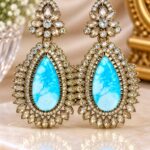 Elegant Turquoise Blue Stone Crystal Drop Earrings