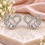 Elegant Silver Heart Crystal Stud Earrings