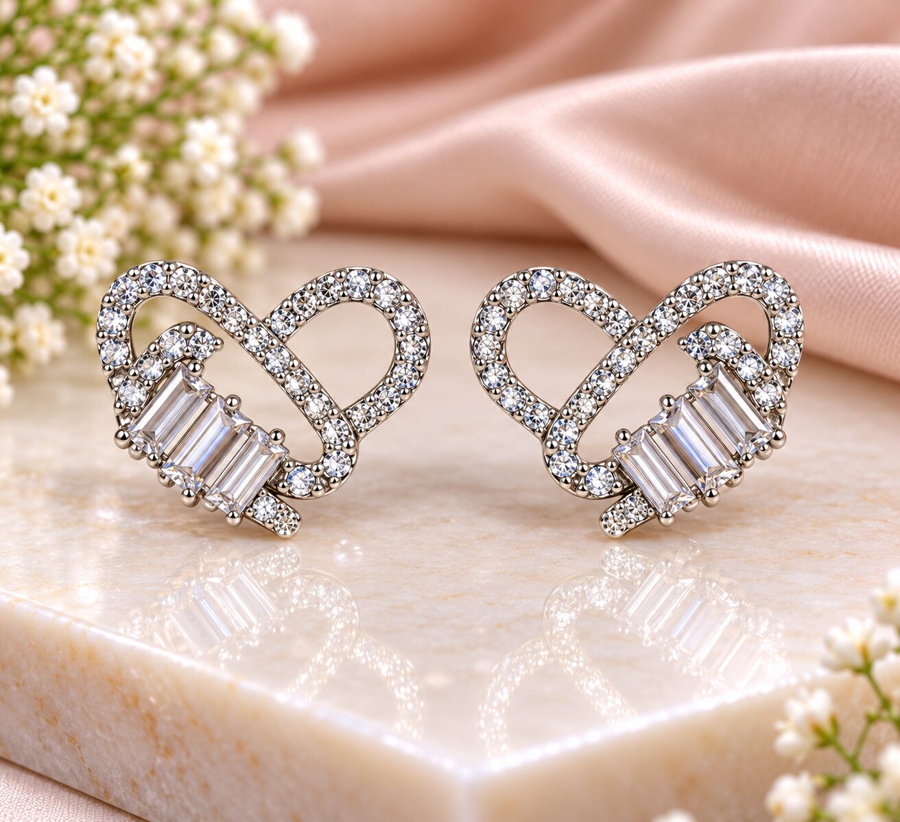 2026/09/1001784236.jpg Elegant Silver Heart Crystal Stud Earrings - Image 1