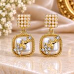 Elegant Gold Pearl Square Drop Earrings