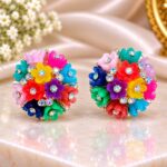 Colorful Multicolor Floral Crystal Stud Earrings
