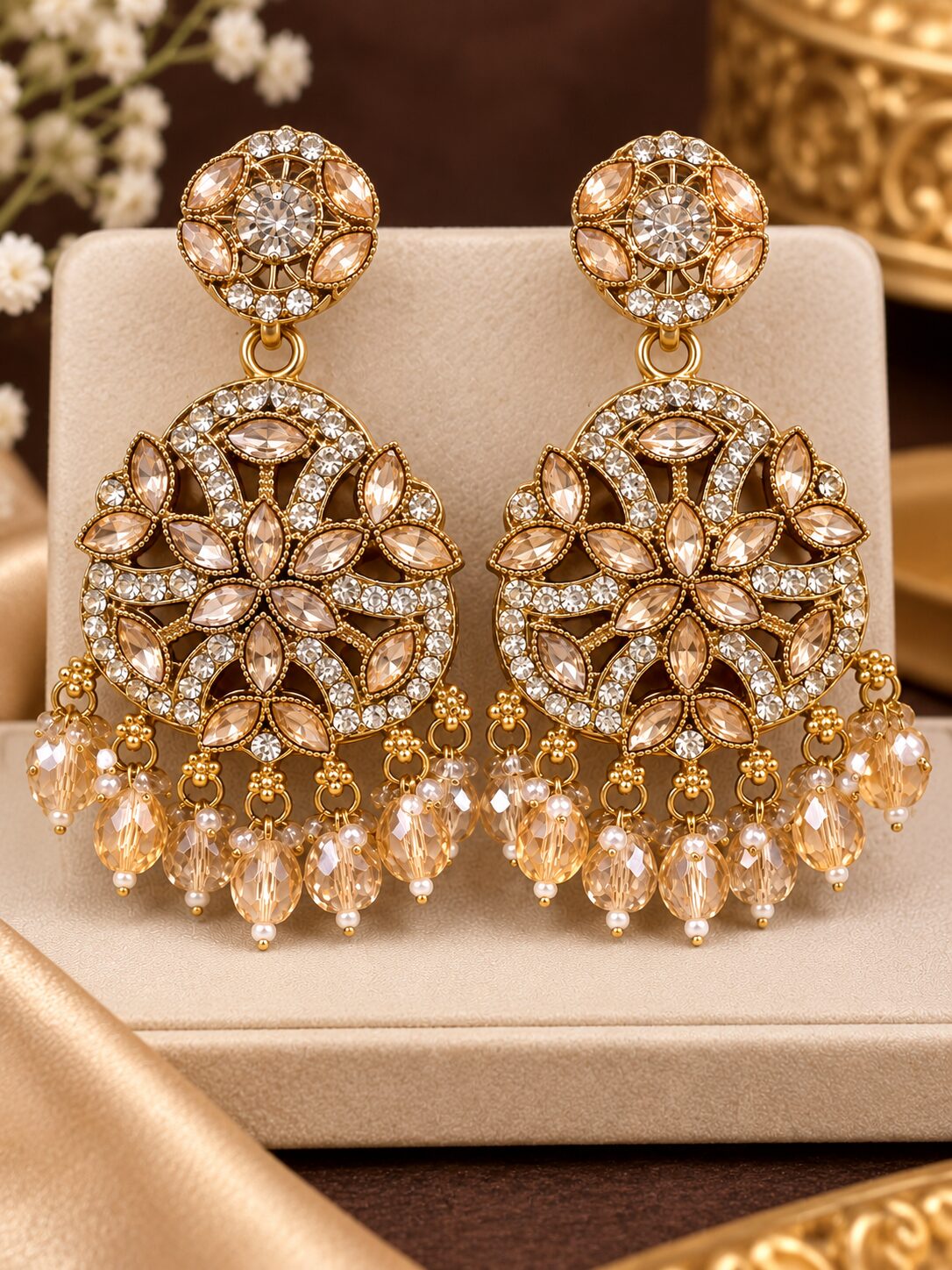 2026/09/1001784274.jpg Royal Floral Crystal Chandelier Earrings - Image 1