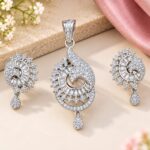 Elegant Spiral Diamond Pendant & Earring Set