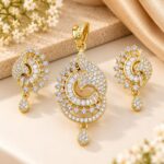 Royal Gold Spiral Diamond Pendant & Earring Set