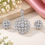 Elegant Geometric Diamond Pendant & Stud Earring Set
