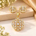 Royal Gold Geometric Diamond Pendant & Earring Set