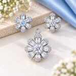 Elegant Floral Diamond Pendant & Stud Earring Set